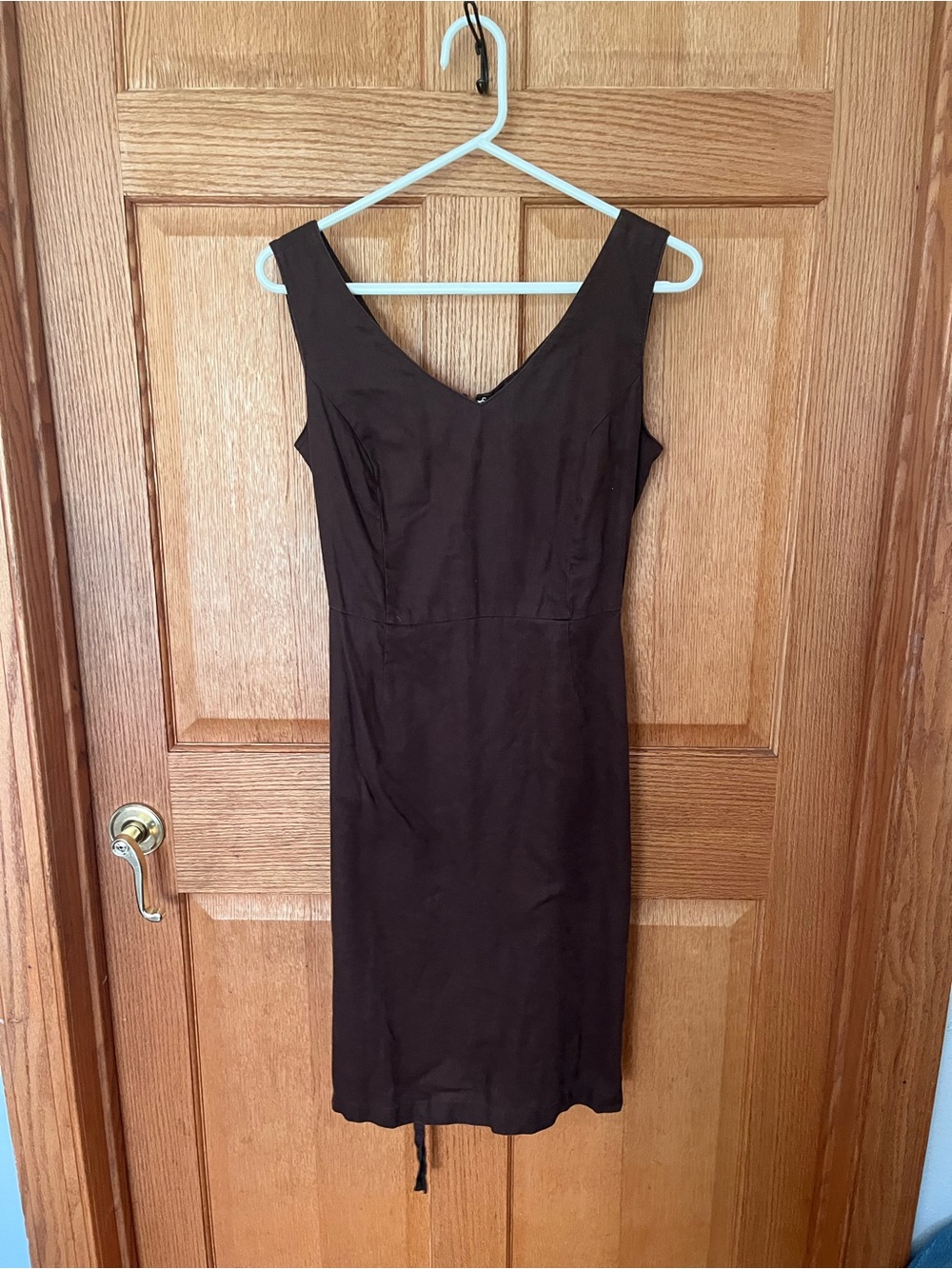 Linen blend Classic Sleeveless Brown Sheath Dress